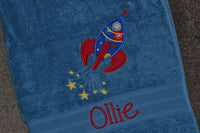 Rocket Ship Appliqued Bath Towel