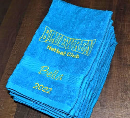Blue Wrens Netball Embroidered Hand Towel
