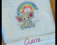 Rainbow Elephant Appliqued Bath Towel