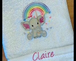 Rainbow Elephant Appliqued Bath Towel