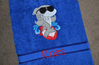 Surfing Shark Appliqued Bath Towel