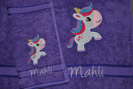 Jumping Unicorn Appliqued Bath Towel