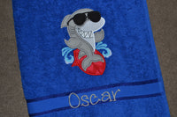 Surfing Shark Appliqued Bath Towel