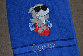 Surfing Shark Appliqued Bath Towel