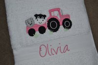Farmyard Tractor Appliqued Bath Towel