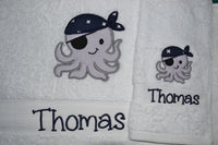 Octopus Pirate Appliqued Bath Towel