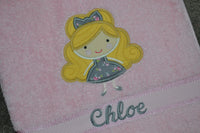 Curly Hair Girl Appliqued Bath Towel