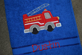 Fire Truck Appliqued Bath Towel
