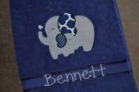 Elephant Mum & Baby Appliqued Bath Towel