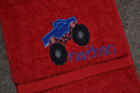 Monster Truck Appliqued Bath Towel