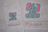 Sitting Elephant Appliqued Bath Towel