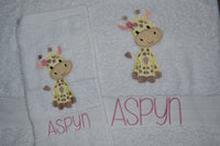Giraffe Girl Appliqued Bath Towel