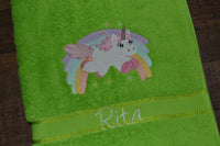 Rainbow Unicorn Appliqued Bath Towel