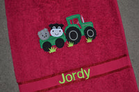 Farmyard Tractor Appliqued Bath Towel
