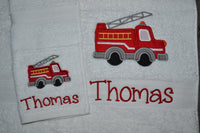 Fire Truck Appliqued Bath Towel
