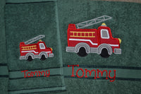 Fire Truck Appliqued Bath Towel