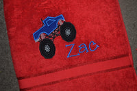 Monster Truck Appliqued Bath Towel