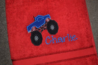 Monster Truck Appliqued Bath Towel