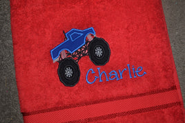 Monster Truck Appliqued Bath Towel