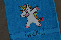 Dabbing Unicorn Appliqued Bath Towel