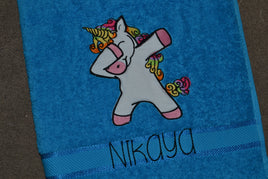 Dabbing Unicorn Appliqued Bath Towel