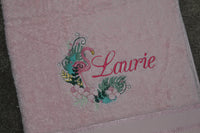 Floral Flamingo Appliqued Bath Towel