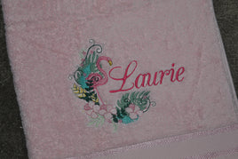 Floral Flamingo Appliqued Bath Towel