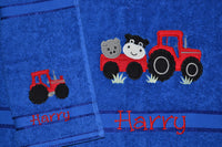 Farmyard Tractor Appliqued Bath Towel