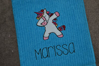 Dabbing Unicorn Appliqued Bath Towel