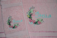 Floral Flamingo Appliqued Bath Towel