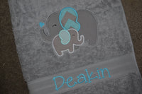 Elephant Mum & Baby Appliqued Bath Towel