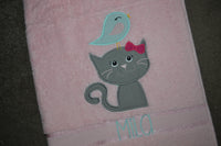 Cat & Bird Appliqued Bath Towel