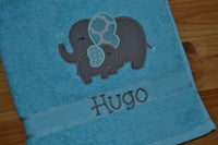 Elephant Mum & Baby Appliqued Bath Towel