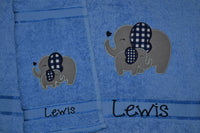 Elephant Mum & Baby Appliqued Bath Towel