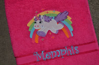 Rainbow Unicorn Appliqued Bath Towel