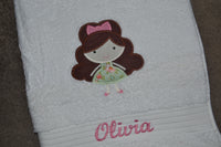 Curly Hair Girl Appliqued Bath Towel