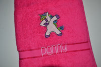Dabbing Unicorn Appliqued Bath Towel