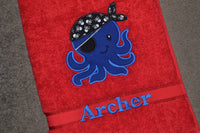 Octopus Pirate Appliqued Bath Towel