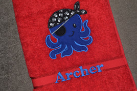 Octopus Pirate Appliqued Bath Towel