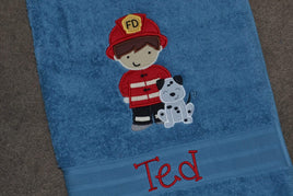 Fire Fighter Appliqued Bath Towel