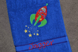 Rocket Ship Appliqued Bath Towel