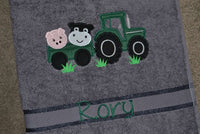 Farmyard Tractor Appliqued Bath Towel