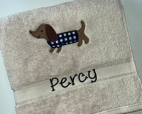 Sausage Dog Appliqued Bath Towel