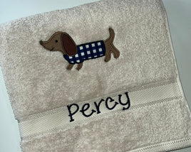 Sausage Dog Appliqued Bath Towel