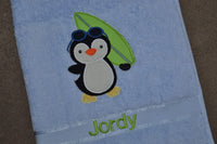 Penguin Surfing Appliqued Bath Towel