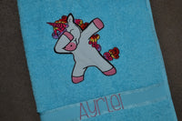 Dabbing Unicorn Appliqued Bath Towel