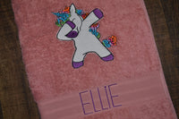 Dabbing Unicorn Appliqued Bath Towel