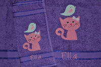 Cat & Bird Appliqued Bath Towel