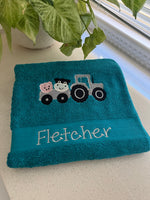 Farmyard Tractor Appliqued Bath Towel