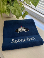 Police Car Appliqued Bath Towel